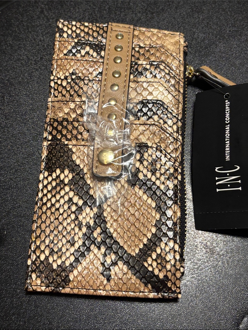 INC‎ International Concepts Tan and Black Snake-Print Wallet